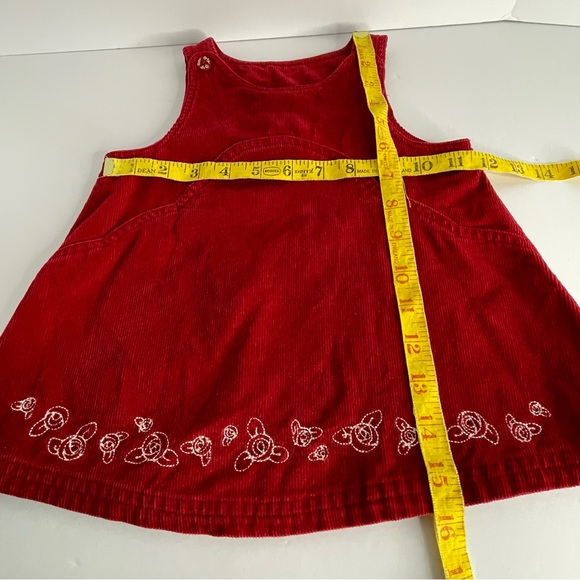 Red Corduroy Floral Embroidery Jumper Dress 18M Cotton - Picture 11 of 11